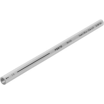 Festo trykluftslange PUN H 3x0,5 i sølvfarvet materiale med markeret pil og afstandsmål samt produktinformation.