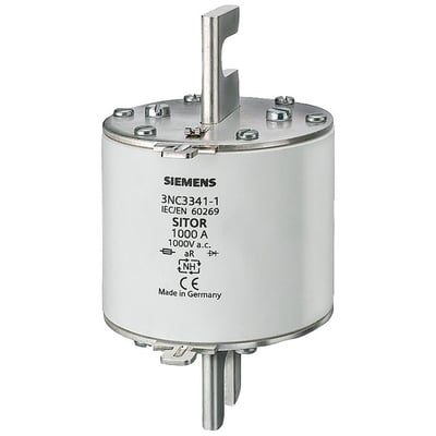 Siemens SITOR NH3 sikring 3NC3341-1 med 630A mærkestrøm og 1000V AC spænding, lavet i Tyskland.