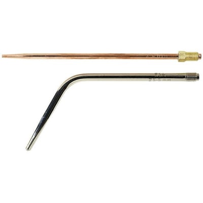 Aga X11 svejseindsats med 230 l/h gasflow og 1,5-3,0mm godstykkelse, vist med en lige kobber og en bøjet metalindsats.