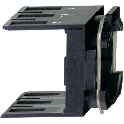 Schneider Electric kontaktkrop ZB6Y009 til Harmony style 6, vist fra siden med numre 1-3 på det sorte plastmateriale.