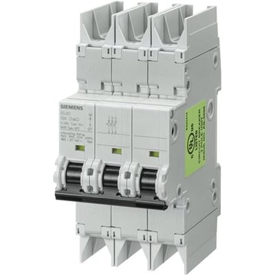Siemens SENTRON 5SJ4 3-polet automatsikring på 32 A med C-kurve og 10 kA, set skråt forfra i gråt kabinet.