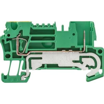 Weidmüller jordklemme ZTPE 2.5/2AN/1 i gul/grøn med 2,5mm2 ledertilslutning og fjederterminal.