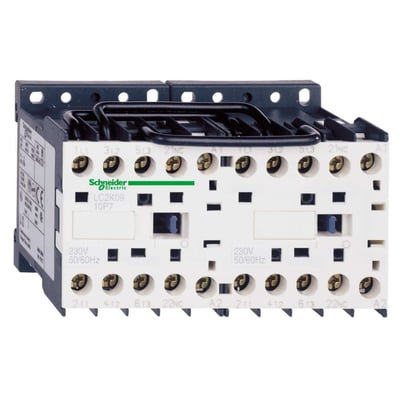 Schneider Electric TeSys K kontaktor LC2K0901B7 med 9A, 24V AC styrespænding og 3 NO kontakter, vist forfra med tydelige terminalmærkater.