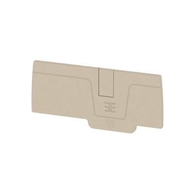 Detaljeret visning af Weidmüller endeplade AEP 3C 6, fremhæver den beige farve og PUSH IN logo.