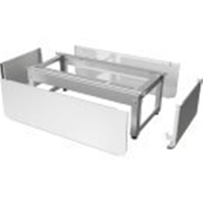 Bosch design kit til jordstativ til Compress 5800i AW varmepumper, med monteringsramme og hvide paneler.