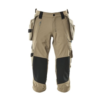 Mascot 17049 Advanced håndværkerknickers i kaki, str. C48, set forfra med sorte knælommer og sidelommer.