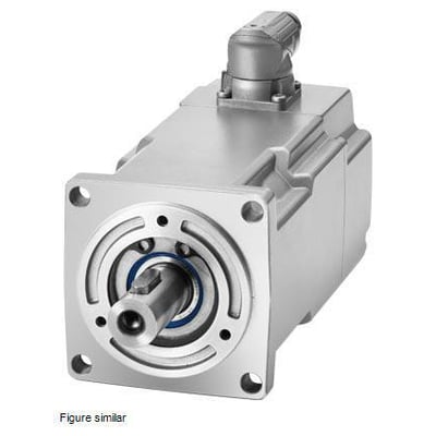 Siemens Simotics S-1FK2 HD servo motor med 14mm aksel og 22-bit absolut encoder, IP65 beskyttelse, vist på hvid baggrund.