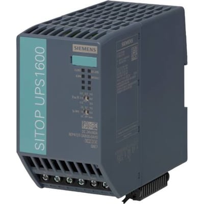 Siemens SITOP UPS1600 afbrydelsesfri strømforsyning til 24V DC og 40A output, viser enheden med tydelige mærkater og terminaler.