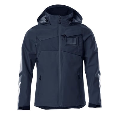 Mascot Accelerate skaljakke i mørk marine med synlige reflekser på ærmerne og detaljer på brystet, vist forfra.