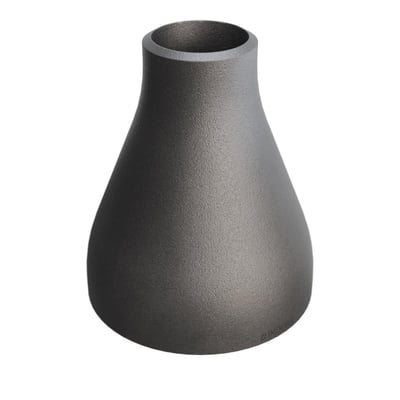 Konisk reduktion i gråt P235GH stål med dimensionerne 76,1/2,9x33,7/2,6 mm, vist på hvid baggrund.