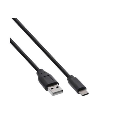 Sort USB-C til USB 2.0 A kabel på 5 meter, med synlige tilslutningsstik i hver ende og isoleret med sort plast.