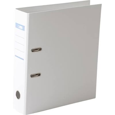 Antalis ringbind i A4-format med 8 cm ryg i hvid, med to metalringe og rygetiket.