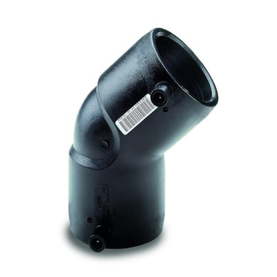 Sort el vinkel på 250mm med en 45 graders bøjning og 16 bars trykklasse, EU SDR11.