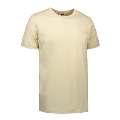 ID Identity Yes T-shirt i beige med rund hals og korte ærmer, vist forfra på hvid baggrund.