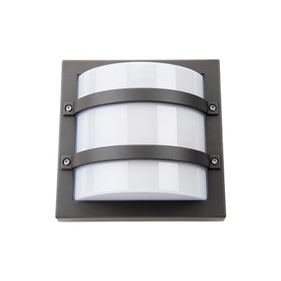 SG Armaturen Largo LED vægarmatur i grafit, 10W med skumringsrelæ og hvidt lys på 3000K. Armaturet er firkantet med en buet lyskilde.