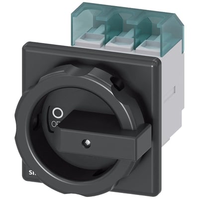 Siemens 3LD2555-0TK51 hovedafbryder, 3-polet og 63 A, med sort drejegreb og synlige tilslutninger.