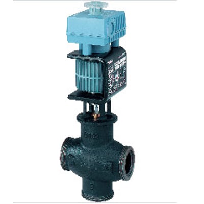 Siemens MXG461.25-8.0 gevind ventil med magnetaktuator, PN16, DN25, viser den samlede enhed med udvendigt gevind og blå aktuator.