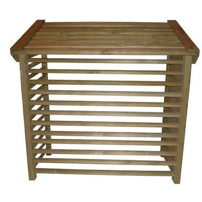 Træskjuler til varmepumpe, C001 H900, med målene 104/90 cm (H) x 105 cm (B) x 52 cm (D).