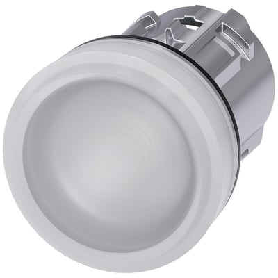 Siemens SIRIUS ACT signallampe med 22mm diameter i hvid. Lampen er rund og fremstillet i metal med en robust bagside til montering.