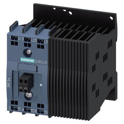 Siemens 3RF3410-2BB06 solid-state kontaktor, 3-faset, 9.2A, med fjederterminaler og SIEMENS SIRIUS logo.