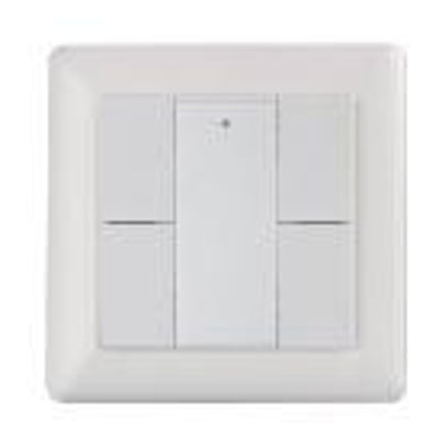 Helvar panel med 4 tryk, DALI2, 144WD2 i hvid, med en central LED-indikator og mulighed for egen opmærkning.