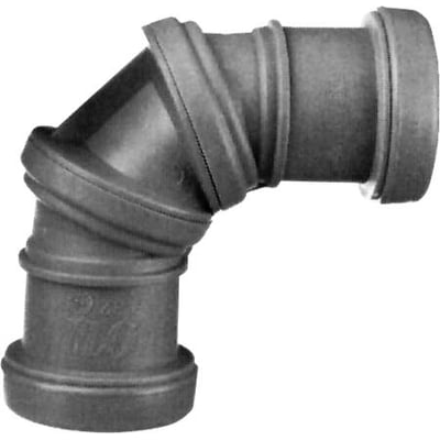 Purus Jotiflex drejelig afløbsbøjning 32mm i grå PP plast, viser trinløs 0-90 graders justering med to muffer.