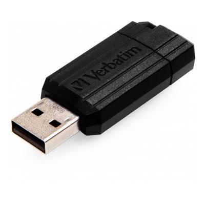 Verbatim PinStripe USB 2.0 drev med 128GB lagerkapacitet i sort med tydelig 128GB mærkning på USB-stikket.