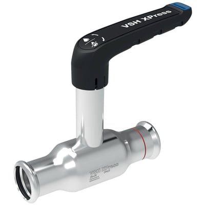 VSH Xpress FZ kuglehane 18 mm med høj spindel og sort håndtag i forzinket stål, designet til press-systemer.