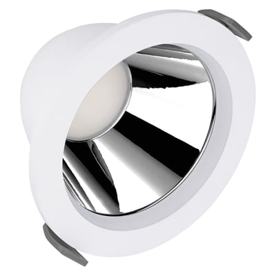 Ledvance CMF ZB Dir Easy downlight på 13 W med hvid rund kant, opal diffuser og blank reflektor set skråt forfra.