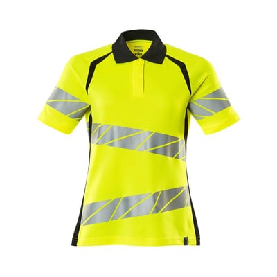 Mascot poloshirt 19093 Hi-Vis til damer i gul og sort, størrelse 2XLONE, med synlige reflekser og moderne pasform.