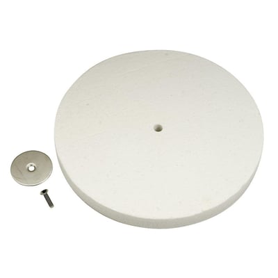 Vaillant-isolering til varmeveksler, 16 mm, vist som en rund, lys skive med hul samt en løs metalskive og skrue.