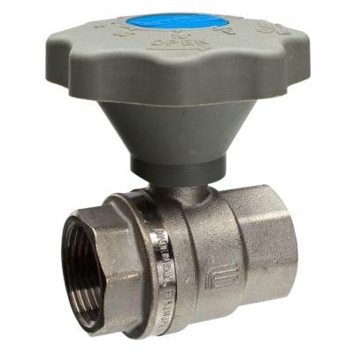 Mercury Rallenty TEA kugleventil i forniklet messing med gearhåndtag og 3/4" muffe-muffe tilslutning.