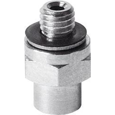 Festo holder til vakuumsuger ESH-HE-1-M3 i metal, med gevind og skive til direkte montering uden højdekompensator.