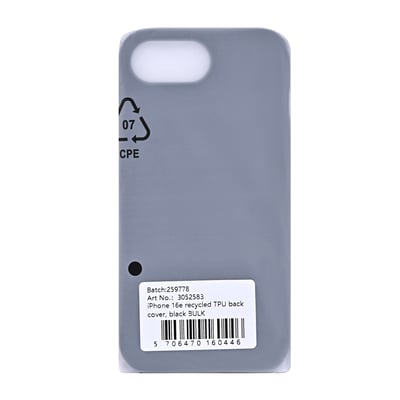 Apple TPU-bagsidecover til iPhone 16e og iPhone 17e i bulkemballage med produktetiket.