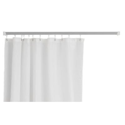 Van Der P Profil2001 hvid badeforhængstang på 180cm, vist med hvide glidere og forhæng.