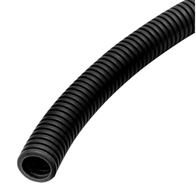 Fleksibelt, sort HFXP Turbo Eco flexrør på 40 mm med synlig ribbestruktur mod en hvid baggrund.