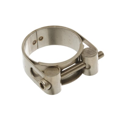 MichLar AISI316 Power Clamp i rustfrit stål med 18mm båndbredde til 25-27mm, fremviser enkelt bolt design.