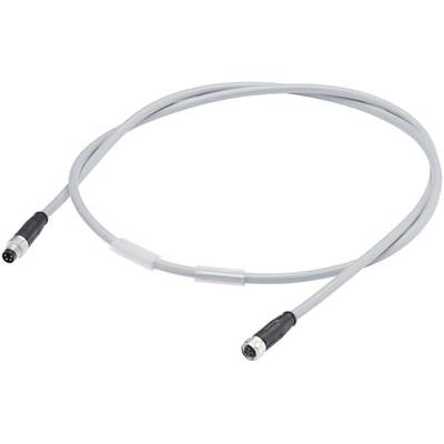 Siemens 1 meter M8 strømkabel med 4-leder han- og hunstik, grå kabel med sorte stik og synligt Siemens logo.