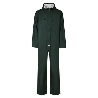 Lyngsøe Rainwear grøn heldragt LR13 i størrelse 2XL, lavet af 100% polyester med PU-belægning og justerbare detaljer.