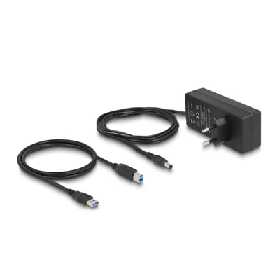 USB-kabel og strømforsyning til Delock USB-hubben med 10 porte og individuel afbryder.