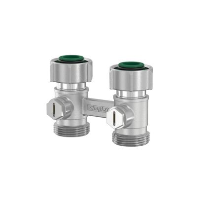 Flamco H-blok D2/50 med lige gennemgang, G3/4" indvendig/udvendig gevind i sølvfarvet metal med grønne detaljer.