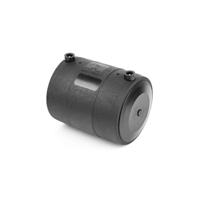 FOX 140 mm PE EL-slutmuffe, SDR11, PN16, set skråt med cylindrisk form og to tilslutninger øverst.