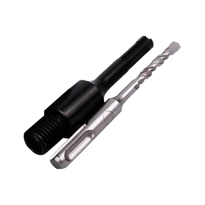 Distar SDS Plus adapter med centerbor, der viser den sorte SDS Plus skaft og det magnetiske centerbor i metal med M16 gevind.