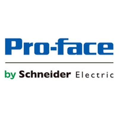 Logo for Pro-face, et mærke fra Schneider Electric, med blå tekst på hvid baggrund.
