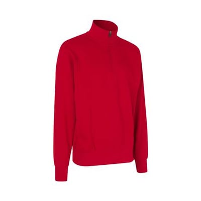 ID Identity sweatshirt i kraftig kvalitet i farven rød, model med høj krave og lynlås i halsen, vist i størrelse 3XL.