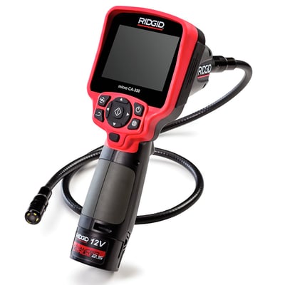 Ridgid Micro CA-350 inspektionskamera med 3,5" LCD-skærm og bøjeligt 90 cm kabel i rød og sort.