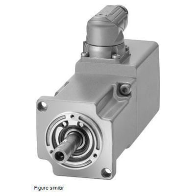 Siemens Simotics S-1FK2 HD servo motor med IP64-klassificering og drejelig M12-tilslutning, viser aksel med nøgle og absolut encoder.
