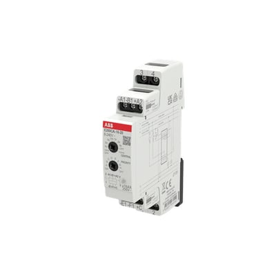 ABB elektronisk kiprelæ E260CA-16-20 med 2 poler og 16A mærkestrøm, viser justerbare indstillinger og terminaler.