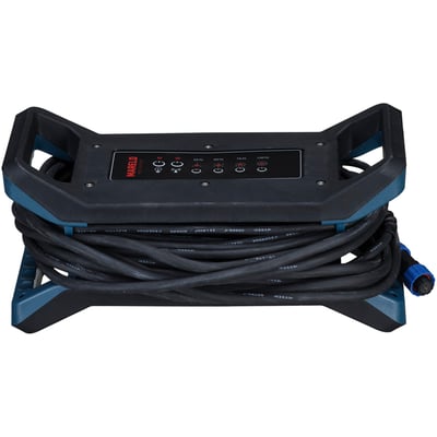 Mareld Starburst arbejdslampe med APP og sensor, 45000 lumen, med kabeltromle og fuldt oprullet ledning.