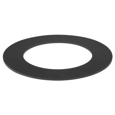 Geberit flangepakning i sort PEH-materiale med en ydre diameter på 160 mm, vist isoleret.